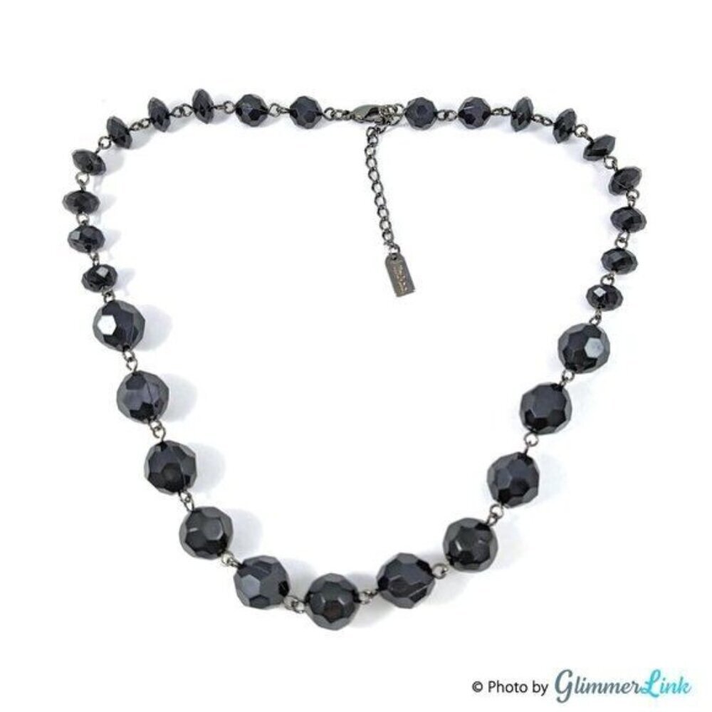 Liz & Co Black Faceted Beads Gunmetal Necklace